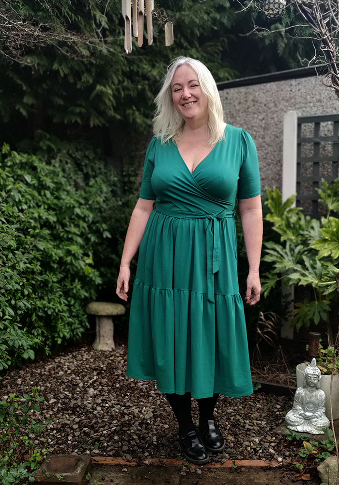 Murphy Green Tiered Hem Cotton Midi Dress