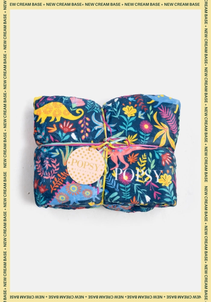 Front view of Teal Dinosaur Print Plush Throw Blanket (Pop-Under)