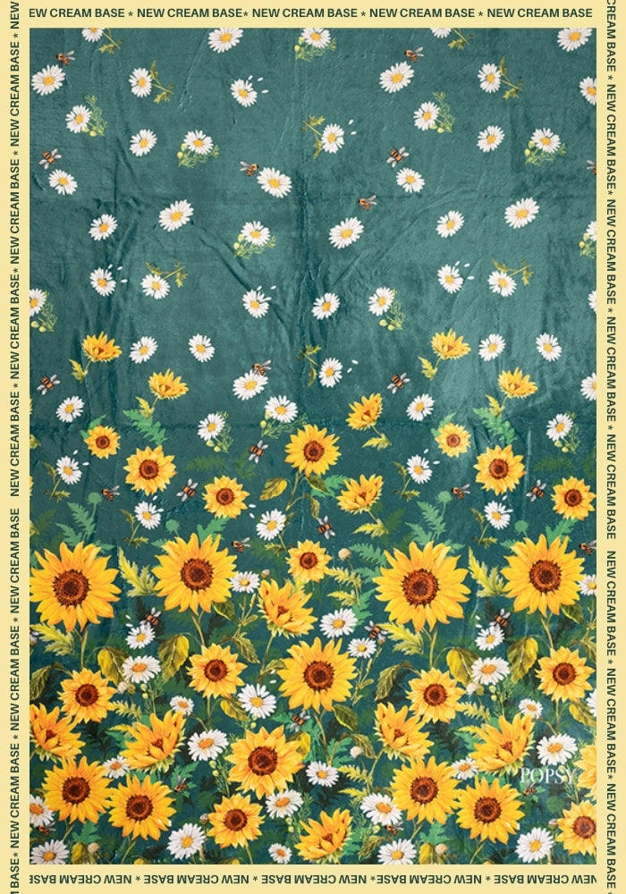Fifth angle of Pop-under Sunflower &amp; Bee Border Print Plush Blanket