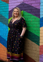 Alexis Black Rainbow Heart Print Midi Dress