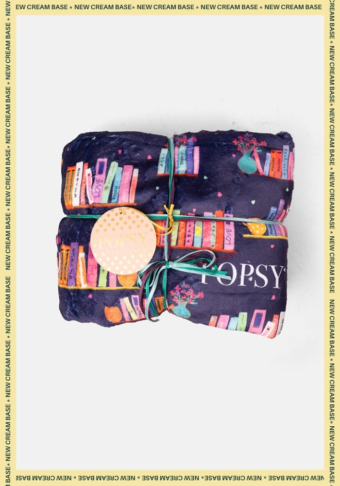 Front view of Pop-under Bookshelf Print Plush Blanket