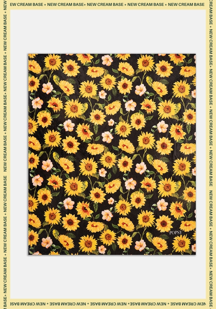 Seventh angle of Black Sunflower Print Plush Throw Blanket (Pop-Under), black sunflower print plush blanket.