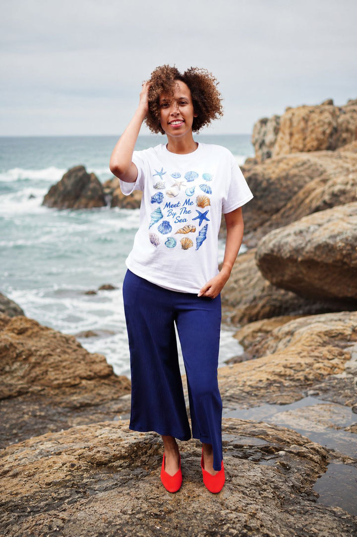 Second angle of Nami Navy Crepe Culotte Trousers, nami Navy crepe fabric culotte trousers from Popsy Clothing.