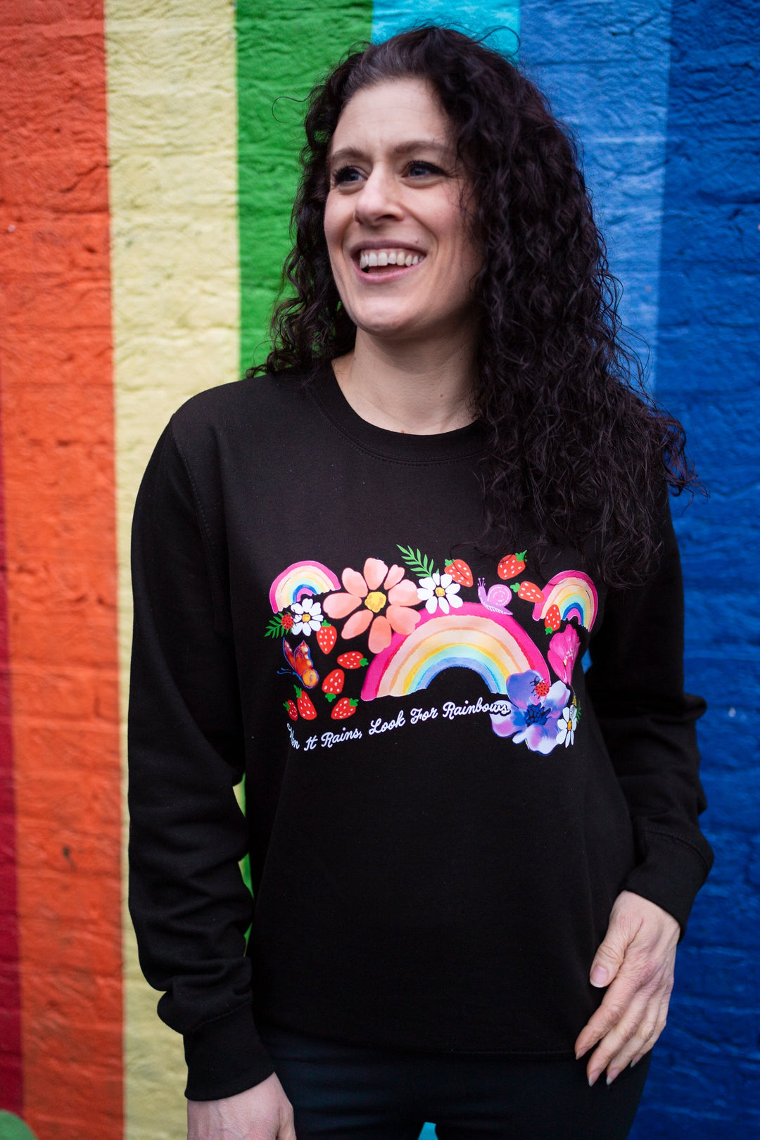 Fifth angle of Rainbow Print Sweatshirt (Black)