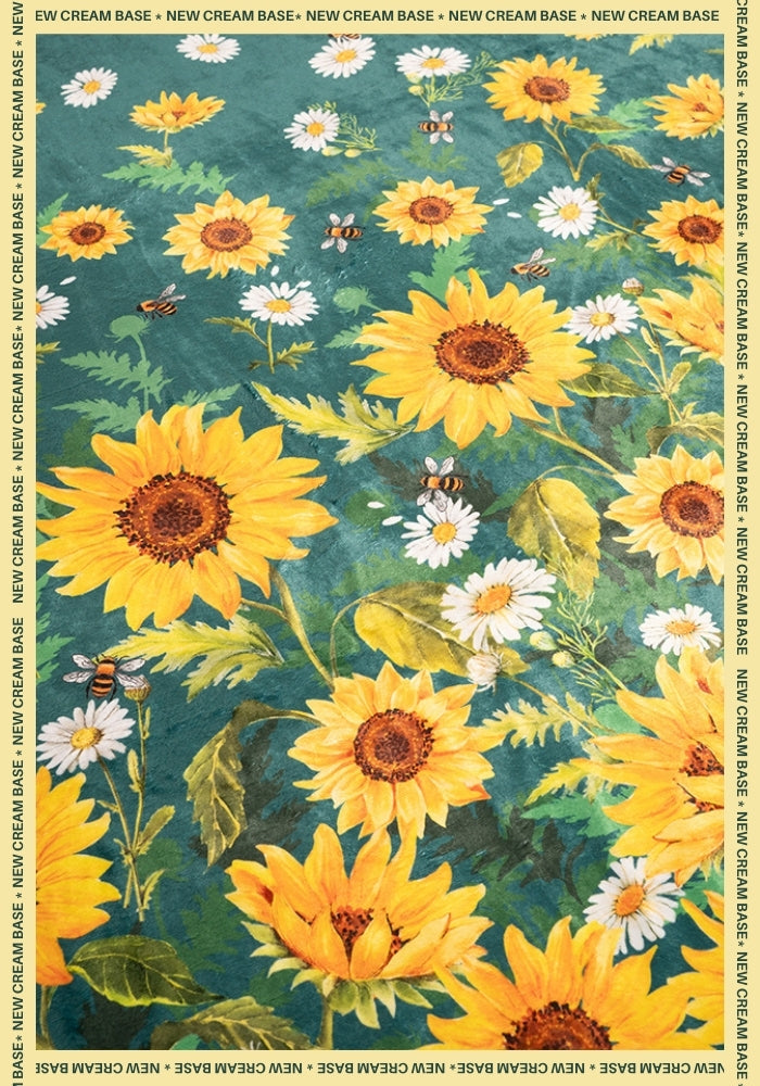 Sixth angle of Pop-under Sunflower &amp; Bee Border Print Plush Blanket