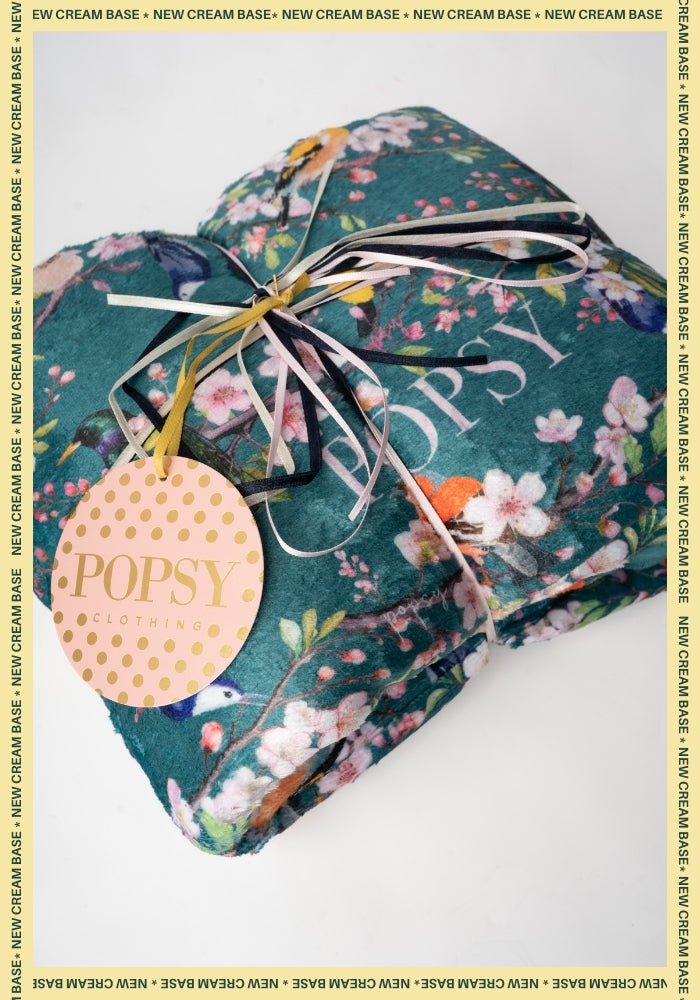 Eighth angle of Pop-under Blossom Birds Print Plush Blanket