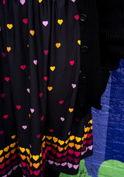 Alexis Black Rainbow Heart Print Midi Dress