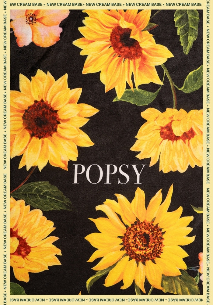 Second angle of Black Sunflower Print Plush Throw Blanket (Pop-Under), black sunflower print plush blanket.