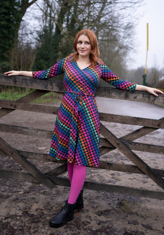 Front view of Romina Heart Conversational Print Dress