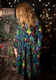 Children's Christmas Tree Print Dress (Spruce)