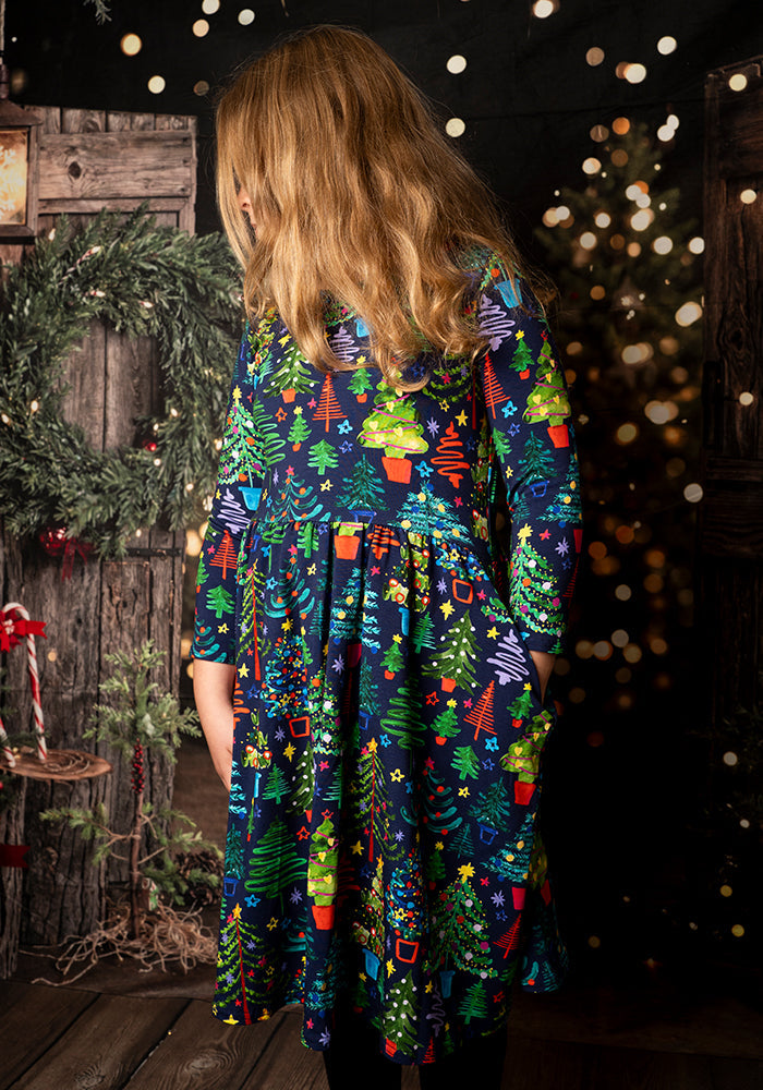 Children's Christmas Tree Print Dress (Spruce)