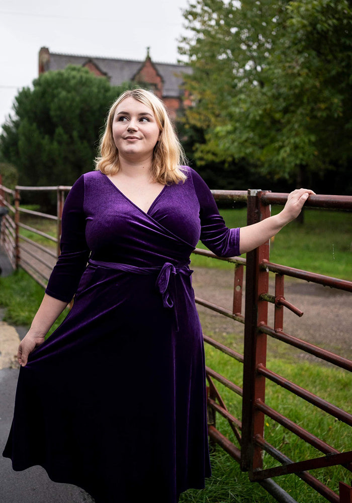 Natalya Purple Velvet Midi Dress