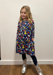 Children's Dog Garden Print Dress (Finn)