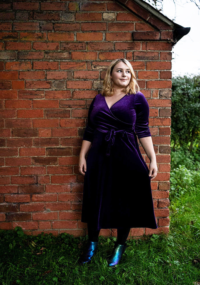 Natalya Purple Velvet Midi Dress