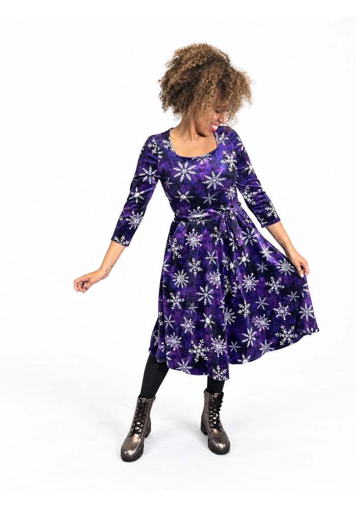 Zellia Purple Snowflake Print Vintage Swing Dress
