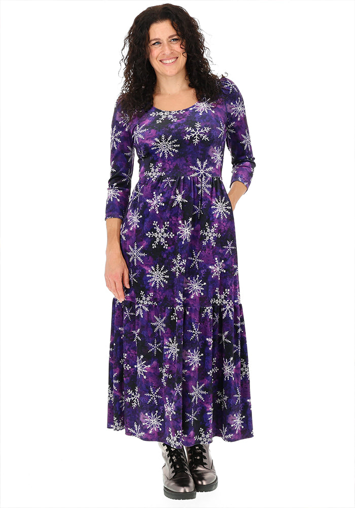 Alaska Purple Snowflake Print Midaxi Dress