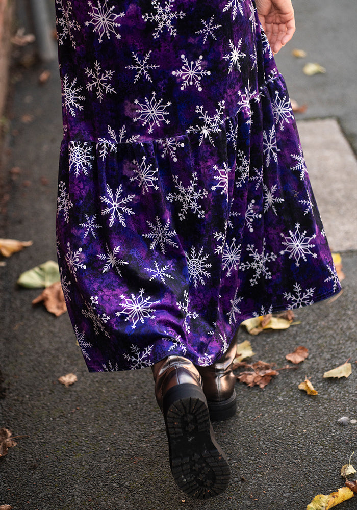 Alaska Purple Snowflake Print Midaxi Dress