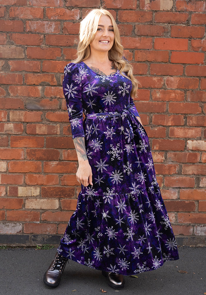 Alaska Purple Snowflake Print Midaxi Dress