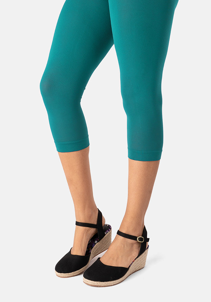 Second angle of 50 Denier Premium Capri Tights (Aqua)