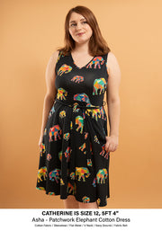 Asha Patchwork Elephant Print Cotton Dress