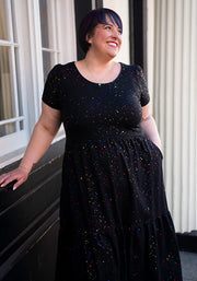 Azana Black Rainbow Pebble Dot Foil Printed Cotton Tiered Hem Midaxi Dress