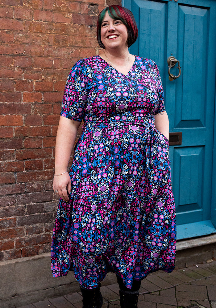 Front view of Aalin Nouveau Floral Print Midaxi Dress