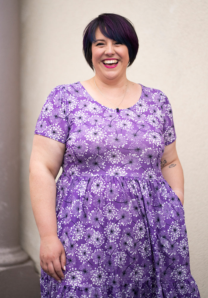 Ninth angle of Abbi Dandelion Print Tiered Hem Midaxi Dress
