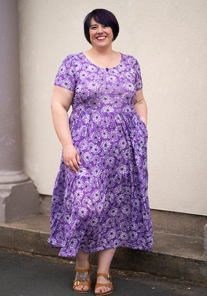 Fourth angle of Abbi Dandelion Print Tiered Hem Midaxi Dress