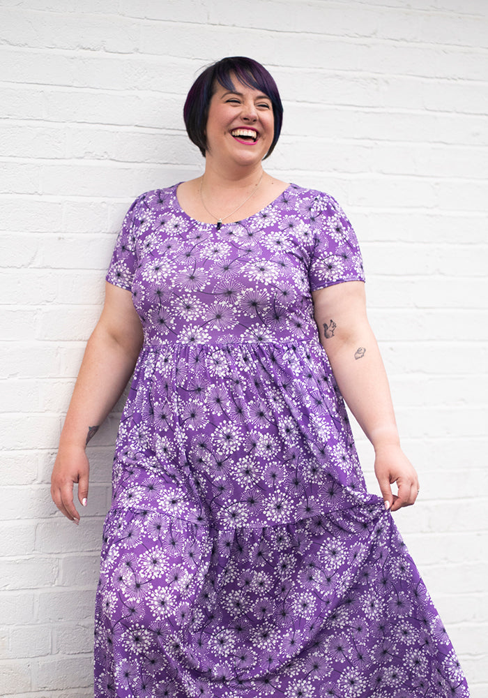 Eighth angle of Abbi Dandelion Print Tiered Hem Midaxi Dress