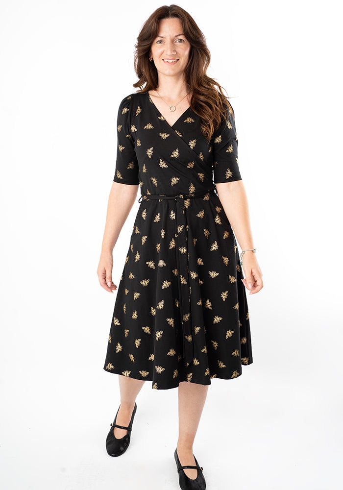 Abertha Gold Foil Bee Print Cotton Dress