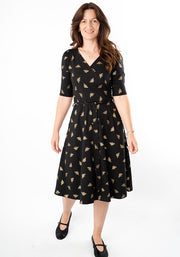 Abertha Gold Foil Bee Print Cotton Dress