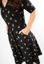 Abertha Gold Foil Bee Print Cotton Dress