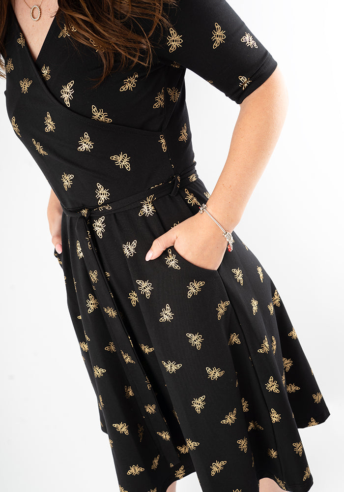 Abertha Gold Foil Bee Print Cotton Dress