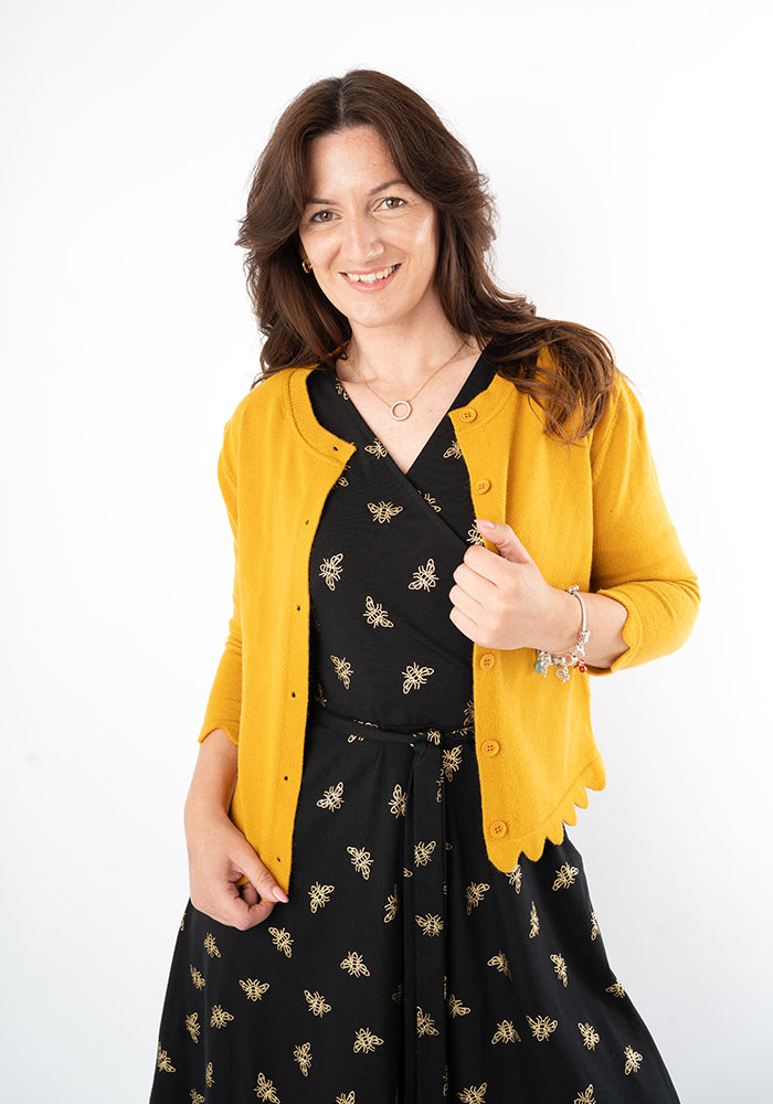 Abertha Gold Foil Bee Print Cotton Dress