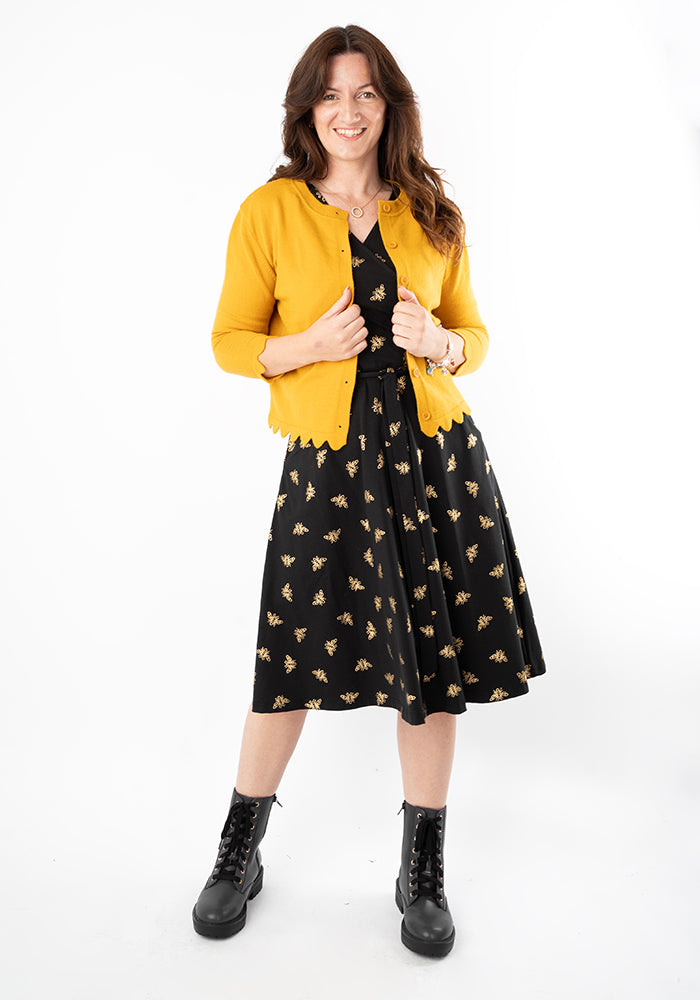 Abertha Gold Foil Bee Print Cotton Dress