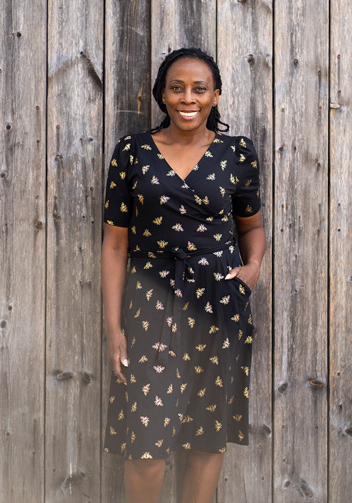 Abertha Gold Foil Bee Print Cotton Dress