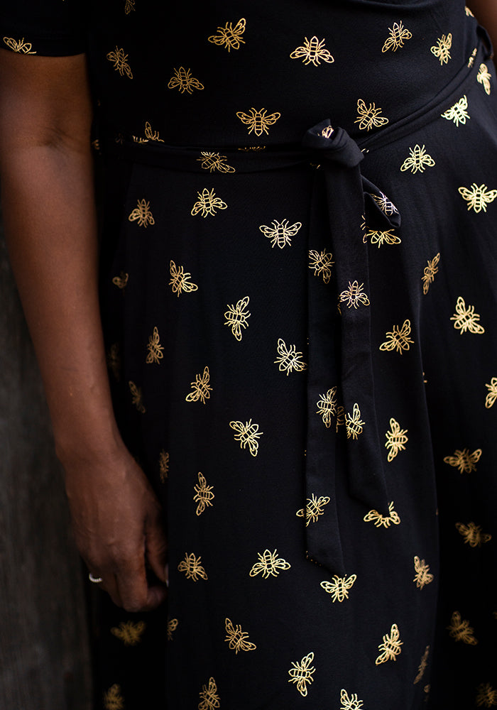 Abertha Gold Foil Bee Print Cotton Dress