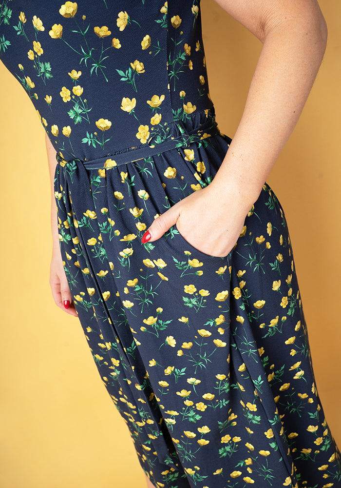 Fourth angle of Abigail Buttercup Print Cotton Midi Dress