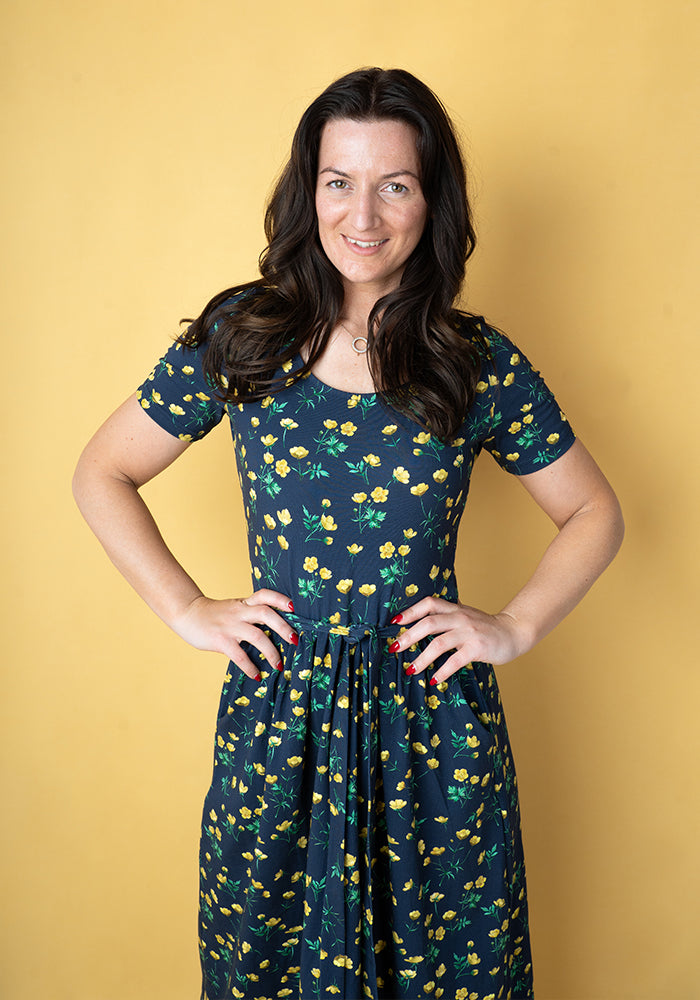 Third angle of Abigail Buttercup Print Cotton Midi Dress