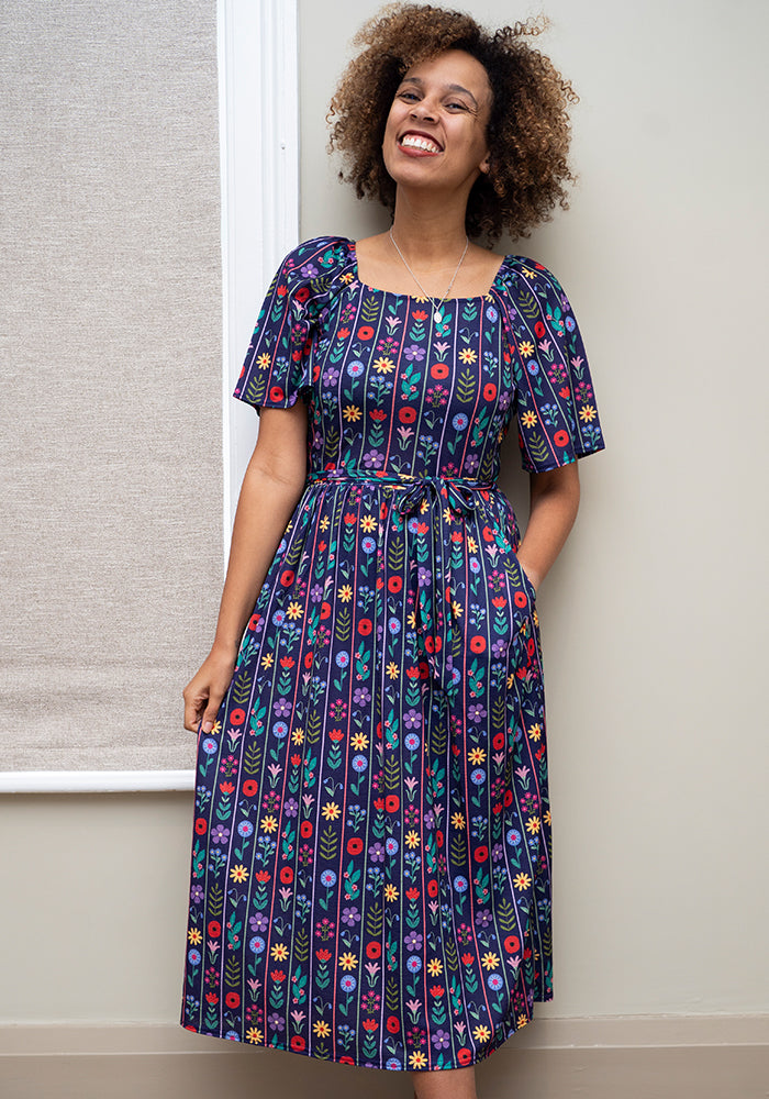 Fourth angle of Adalee Floral Stripe Print Midi Dress