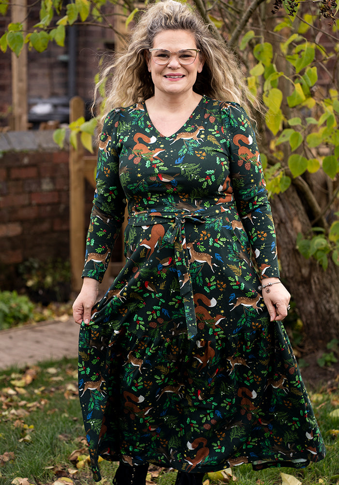 Adalet Winter Woodland Print Cotton Midaxi Dress