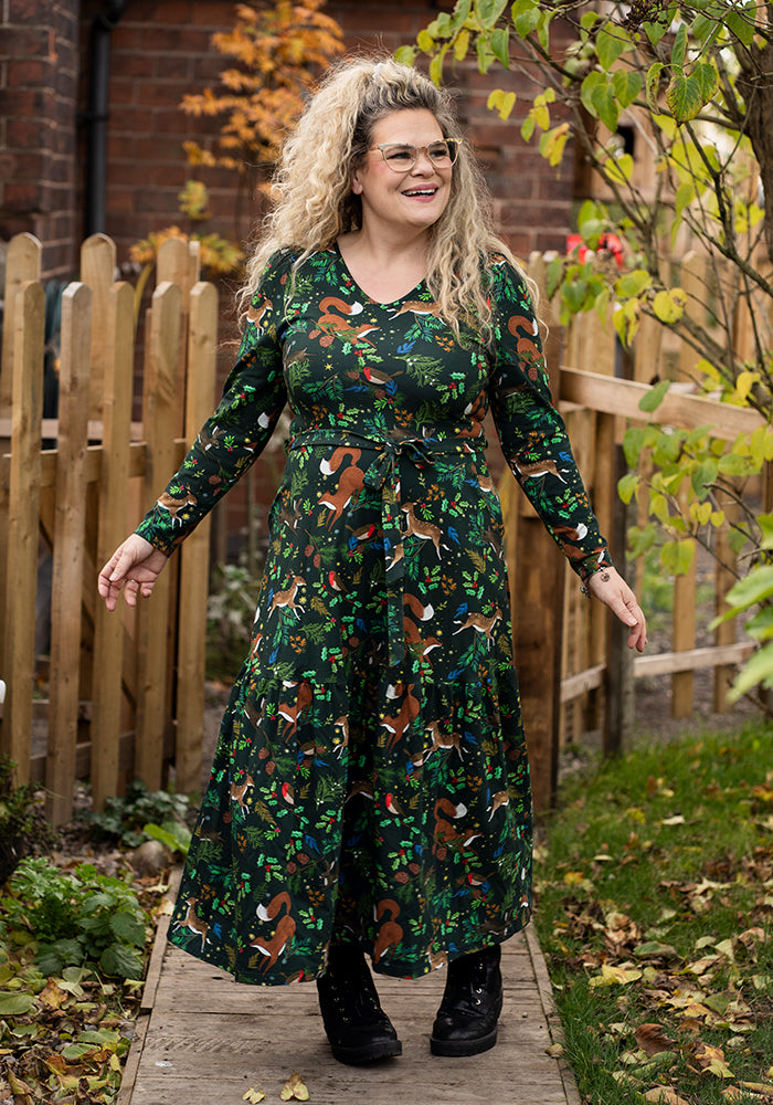 Adalet Winter Woodland Print Cotton Midaxi Dress