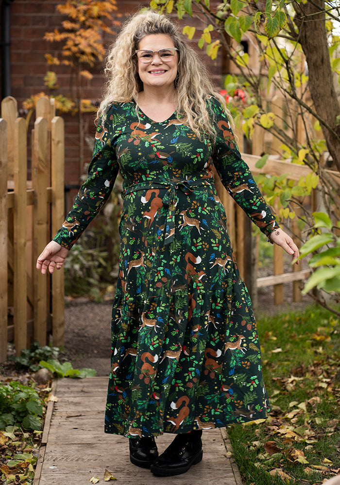 Adalet Winter Woodland Print Cotton Midaxi Dress