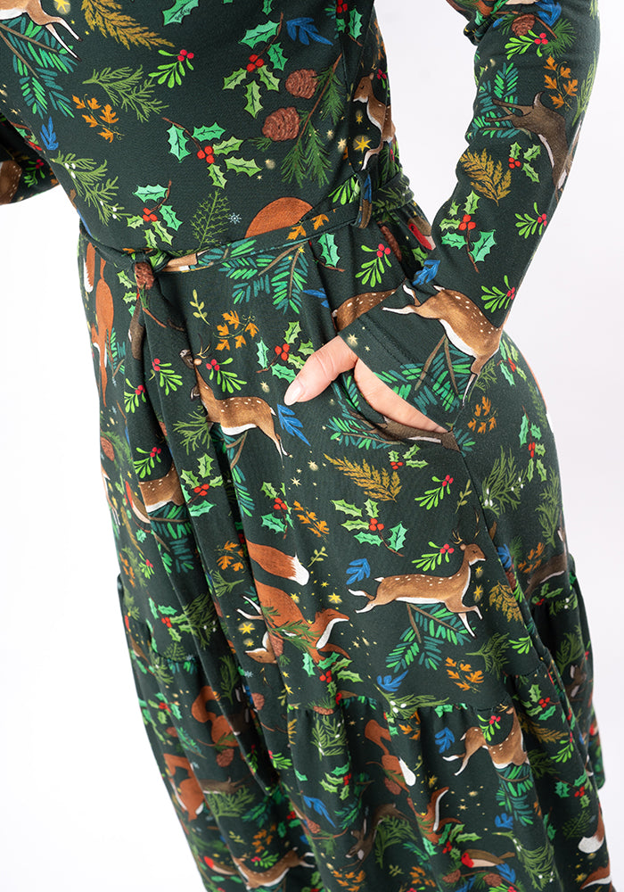 Adalet Winter Woodland Print Cotton Midaxi Dress