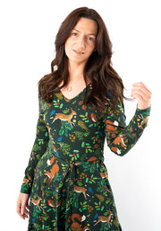 Adalet Winter Woodland Print Cotton Midaxi Dress