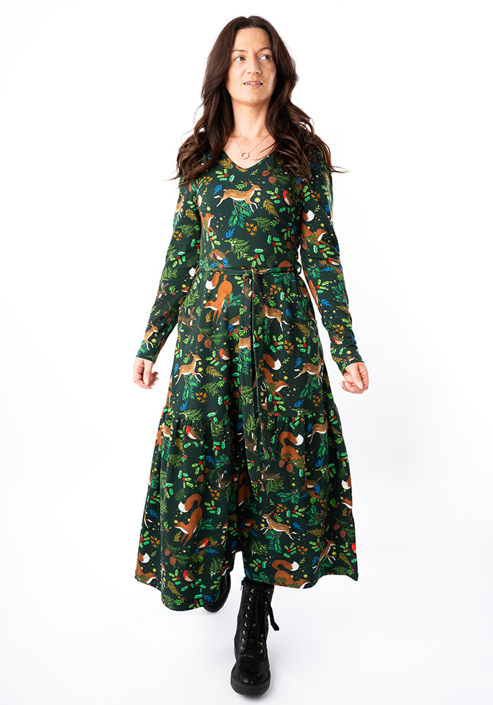 Adalet Winter Woodland Print Cotton Midaxi Dress