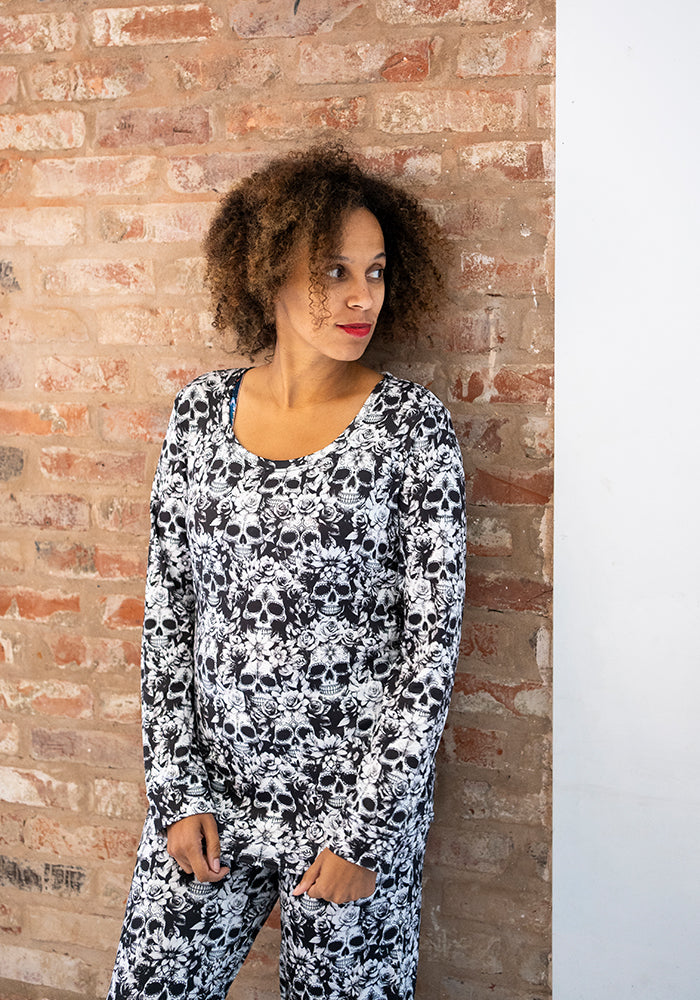 Addams Mono Skull Print Pyjama Set