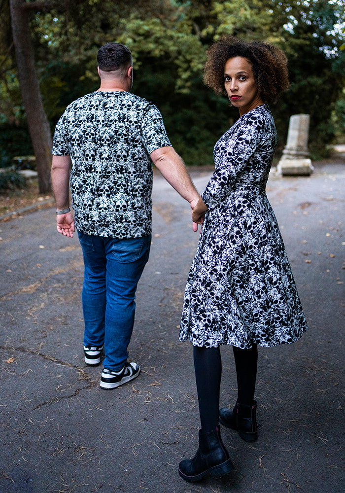 Addams Mono Skull Print Cotton T-Shirt