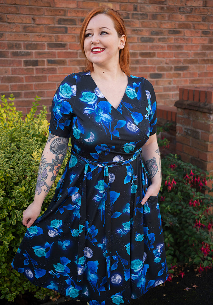 Fourth angle of Adena Moonlit Rose Print Swing Dress