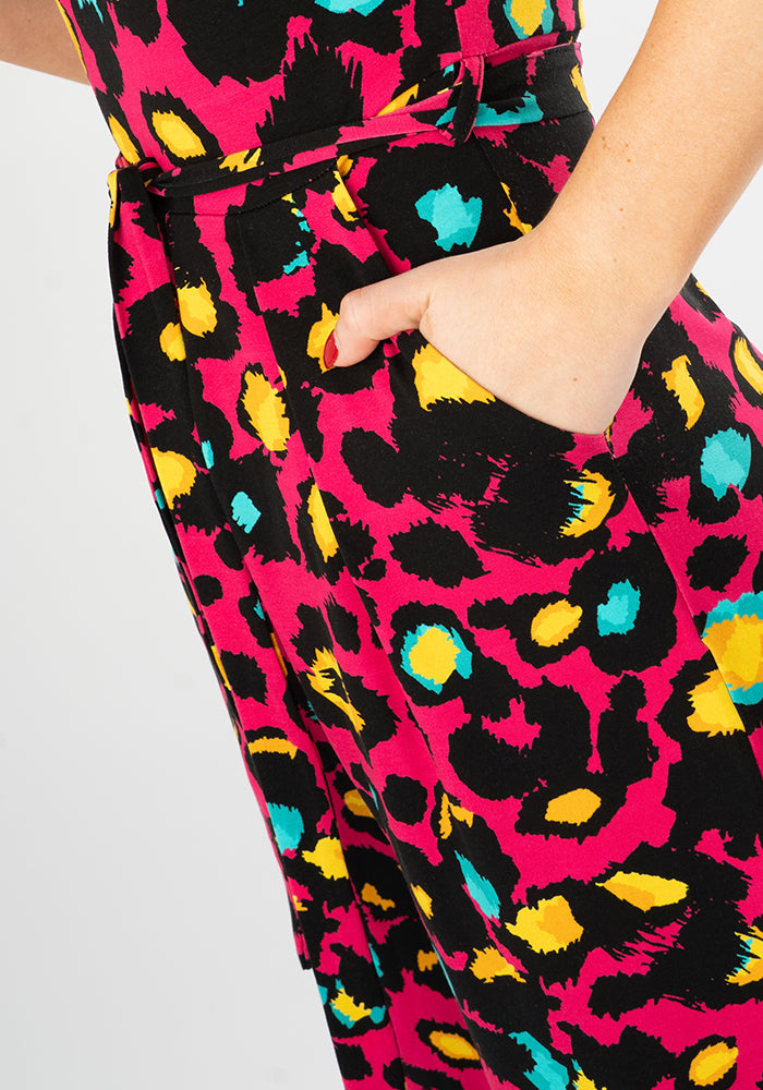 Sixth angle of Adele Pink Animal Print Cotton Culotte Jumpsuit